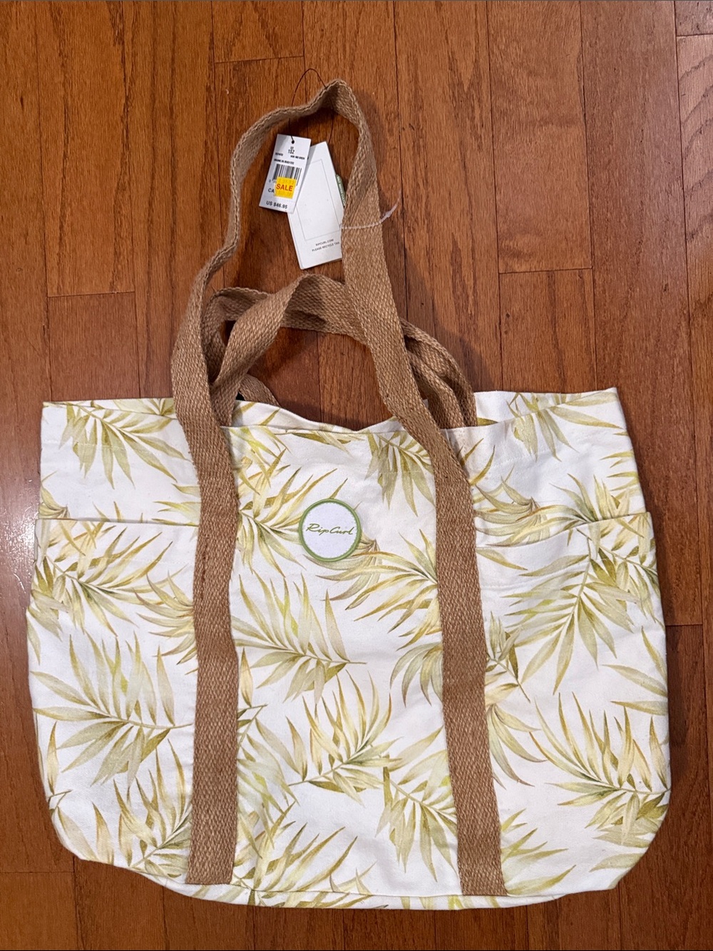 Rip Curl Organic 29L White Beach Tote with Pale Green Tropical Leaf NWT - Picture 4 of 10